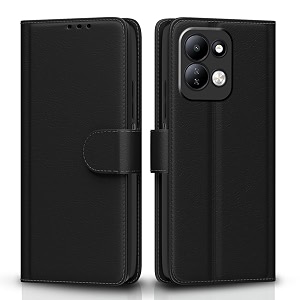 pikkme flip cover for redmi 17 5g leather finish  inside tpu with card pockets  wallet stand and shock proof  complete protection flip case black