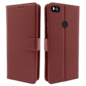 pikkme flip cover for redmi 4  leather finish  shockproof with card pockets amp wallet stand  ultimate protection case brown