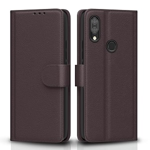 pikkme flip cover for redmi 7  y3  leather finish  shockproof with card pockets amp wallet stand  ultimate protection case coffee