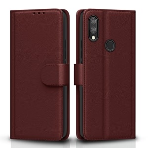 pikkme flip cover for redmi 7 y3  leather finish  shockproof with card pockets amp wallet stand  ultimate protection casebrown