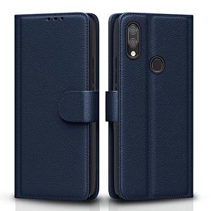 pikkme flip cover for redmi 7  y3  leather finish  shockproof with card pockets amp wallet stand  ultimate protection case blue