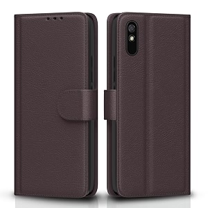 pikkme flip cover for redmi 9a  9i  9a sport  leather finish  shockproof with card pockets amp wallet stand  ultimate protection case coffee