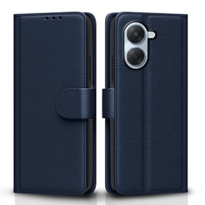pikkme flip cover for redmi a7 leather finish  inside tpu with card pockets  wallet stand and shock proof  complete protection flip case blue