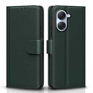 pikkme flip cover for redmi a7 leather finish  inside tpu with card pockets  wallet stand and shock proof  complete protection flip case green