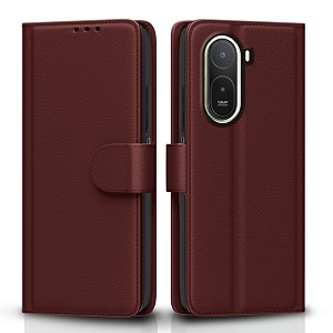 pikkme flip cover for redmi a7 propoco c85x 5g leather finish  inside tpu with card pockets  wallet stand and shock proof  complete protection flip case brown