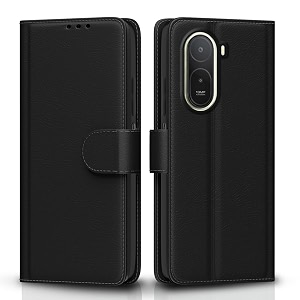 pikkme flip cover for redmi a7 propoco c85x 5g leather finish  inside tpu with card pockets  wallet stand and shock proof  complete protection flip case black