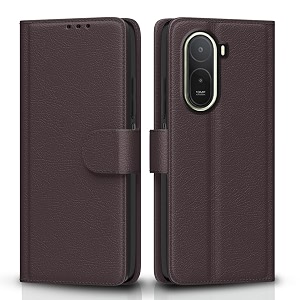 pikkme flip cover for redmi a7 propoco c85x 5g leather finish  inside tpu with card pockets  wallet stand and shock proof  complete protection flip case coffee