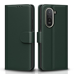 pikkme flip cover for redmi a7 propoco c85x 5g leather finish  inside tpu with card pockets  wallet stand and shock proof  complete protection flip case green