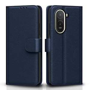 pikkme flip cover for redmi a7 propoco c85x 5g leather finish  inside tpu with card pockets  wallet stand and shock proof  complete protection flip case blue