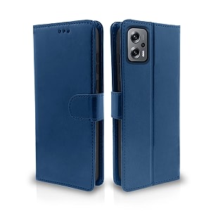 pikkme flip cover for redmi k50i for redmi k50i  leather finish  shockproof with card pockets amp wallet stand  ultimate protection case blue