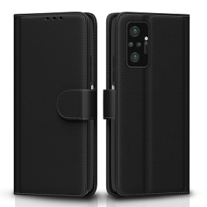 pikkme flip cover for redmi note 10 pronote 10 pro max  leather finish  shockproof with card pockets amp wallet stand  ultimate protection caseblack