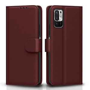 pikkme flip cover for redmi note 10t 5g xiaomi poco m3 pro 5g  leather finish  shockproof with card pockets amp wallet stand  ultimate protection casebrown