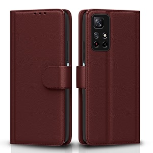 pikkme flip cover for redmi note 11t 5g  poco m4 pro 5g leather finish  shockproof with card pockets amp wallet stand  ultimate protection casebrown