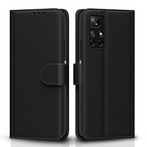 pikkme flip cover for redmi note 11t  poco m4 pro leather finish  shockproof with card pockets amp wallet stand  ultimate protection caseblack