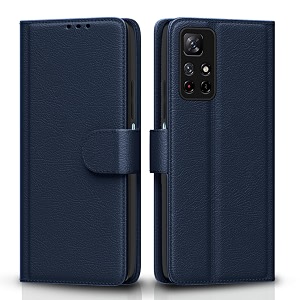 pikkme flip cover for redmi note 11t 5g  poco m4 pro 5g leather finish  shockproof with card pockets amp wallet stand  ultimate protection caseblue