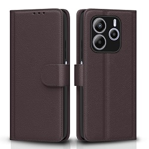 pikkme flip cover for redmi note 14 5g  leather finish  shockproof with card pockets amp wallet stand  ultimate protection casecoffee
