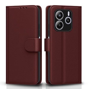 pikkme flip cover for redmi note 14 5g  leather finish  shockproof with card pockets amp wallet stand  ultimate protection casebrown