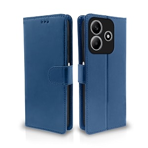 pikkme flip cover for redmi note 14 5g  leather finish  shockproof with card pockets amp wallet stand  ultimate protection case blue