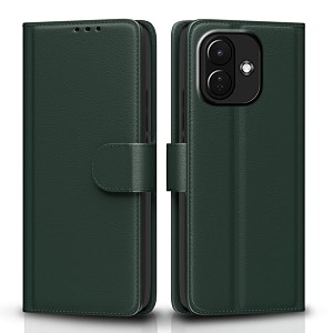 pikkme flip cover for redmi note 17 pro 5g leather finish  inside tpu with card pockets  wallet stand and shock proof  complete protection flip case green