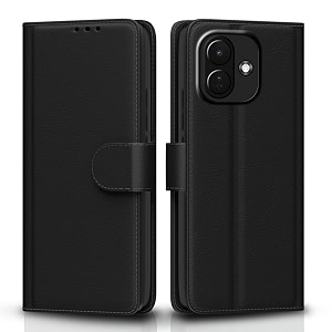 pikkme flip cover for redmi note 17 pro 5g leather finish  inside tpu with card pockets  wallet stand and shock proof  complete protection flip case black