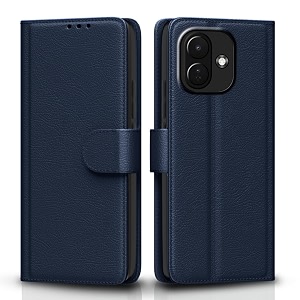 pikkme flip cover for redmi note 17 pro 5g leather finish  inside tpu with card pockets  wallet stand and shock proof  complete protection flip case blue