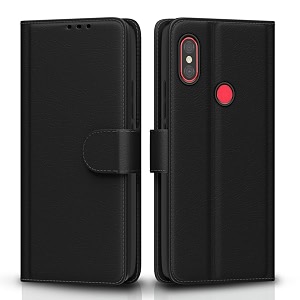 pikkme flip cover for redmi note 6 pro leather finish  shockproof with card pockets amp wallet stand  ultimate protection caseblack