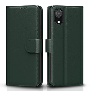 pikkme flip cover for samsung galaxy a03 core leather finish  inside tpu with card pockets  wallet stand and shock proof  complete protection flip case green