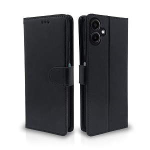 pikkme flip cover for samsung galaxy a06  leather finish  shockproof with card pockets amp wallet stand  ultimate protection caseblack