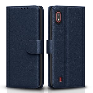 pikkme flip cover for samsung galaxy a10  leather finish  shockproof with card pockets amp wallet stand  ultimate protection caseblue