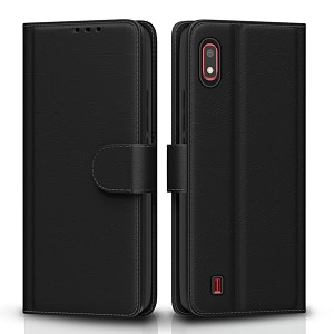 pikkme flip cover for samsung galaxy a10  leather finish  shockproof with card pockets amp wallet stand  ultimate protection case black
