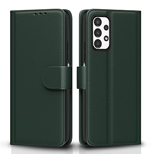 pikkme flip cover for samsung galaxy a13 4g leather finish  inside tpu with card pockets  wallet stand and shock proof  complete protection flip case green