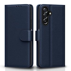 pikkme flip cover for samsung galaxy a26 5g leather finish  inside tpu with card pockets  wallet stand and shock proof  complete protection flip caseblue