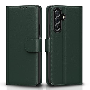 pikkme flip cover for samsung galaxy a26 5g leather finish  inside tpu with card pockets  wallet stand and shock proof  complete protection flip casegreen