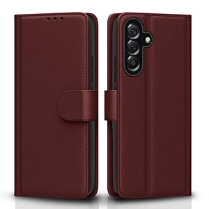 pikkme flip cover for samsung galaxy a56 5g  leather finish  shockproof with card pockets amp wallet stand  ultimate protection casebrown