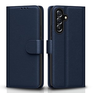 pikkme flip cover for samsung galaxy a57 5g leather finish  inside tpu with card pockets  wallet stand and shock proof  complete protection flip case blue