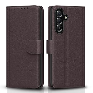 pikkme flip cover for samsung galaxy a57 5g leather finish  inside tpu with card pockets  wallet stand and shock proof  complete protection flip case coffee