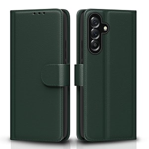 pikkme flip cover for samsung galaxy a57 5g leather finish  inside tpu with card pockets  wallet stand and shock proof  complete protection flip case green