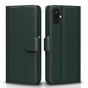 pikkme flip cover for samsung galaxy f06 5g  m06 5g leather finish  inside tpu with card pockets  wallet stand and shock proof  complete protection flip casegreen