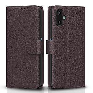 pikkme flip cover for samsung galaxy f06 5g  m06 5g leather finish  inside tpu with card pockets  wallet stand and shock proof  complete protection flip casecoffee