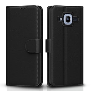 pikkme flip cover for samsung galaxy j2 2016  leather finish  shockproof with card pockets amp wallet stand  ultimate protection caseblack