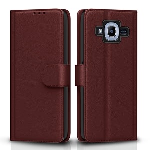 pikkme flip cover for samsung galaxy j2 2016  leather finish  shockproof with card pockets amp wallet stand  ultimate protection casebrown