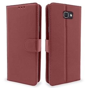 pikkme flip cover for samsung galaxy j5 prime  leather finish  shockproof with card pockets amp wallet stand  ultimate protection case brown