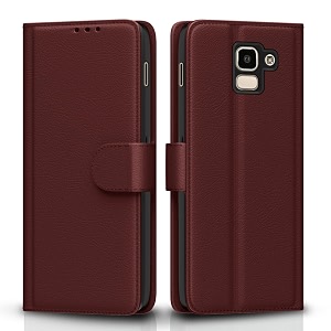 pikkme flip cover for samsung galaxy j6 2018  leather finish  shockproof with card pockets amp wallet stand  ultimate protection casebrown
