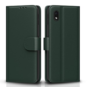 pikkme flip cover for samsung galaxy m01 core leather finish  inside tpu with card pockets  wallet stand and shock proof  complete protection flip case green