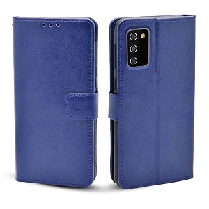 pikkme flip cover for samsung galaxy m02s  f02s leather finish  inside tpu with card pockets  wallet stand and shock proof  complete protection flip caseblue