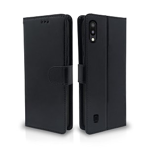 pikkme flip cover for samsung galaxy m10  leather finish  shockproof with card pockets amp wallet stand  ultimate protection caseblack
