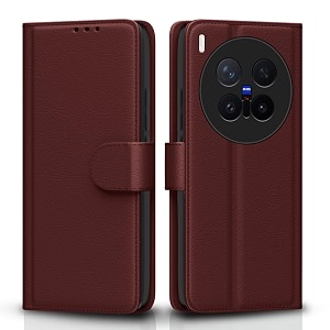 pikkme flip cover for samsung galaxy m14 5g leather finish  shockproof with card pockets amp wallet stand  ultimate protection case brown