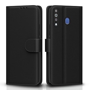 pikkme flip cover for samsung galaxy m30 for samsung galaxy m30  leather finish  shockproof with card pockets amp wallet stand  ultimate protection case black