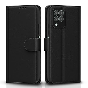pikkme flip cover for samsung galaxy m33 5g leather finish  shockproof with card pockets amp wallet stand  ultimate protection caseblack