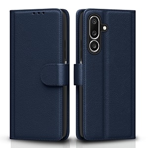 pikkme flip cover for samsung galaxy m36 5g leather finish  shockproof with card pockets amp wallet stand  ultimate protection case blue